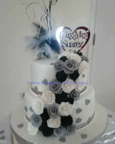 2 Tier Birthday Cake with Sugar formed looped bow to top, Navy Cake, Blue Cake, Sudbury Celebration Cakes, Suffolk Cakes