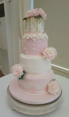 3 Tier Peony sugar flowers, edible lace, Sudbury Suffolk Wedding Cakes, Annes Cakes For All Occasions, Colchester, Essex
