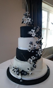 Black and White fantasy sugar flowers wedding cake, Anne's Cakes For All Occasions, Sudbury Suffolk, Essex,Norfolk