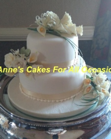 2 Tier Rose and Arum Lilly Wedding Cake, Annes Cakes For All Occasions,  Sudbury Wedding Cakes, Suffolk Wedding Cakes