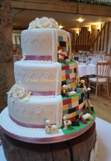 3 Tier Double sided Lego and Lace Wedding Cake, Anne's Cakes For All Occasions, Sudbury Wedding Cakes, Suffolk Wedding Cakes